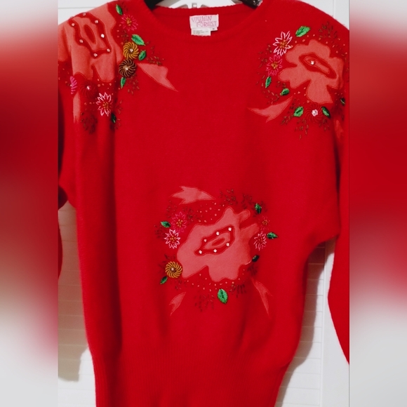 80's Vivien Forest Lambswool, Angora Rabbit Fur Festival Embellished Sweater - Picture 4 of 12